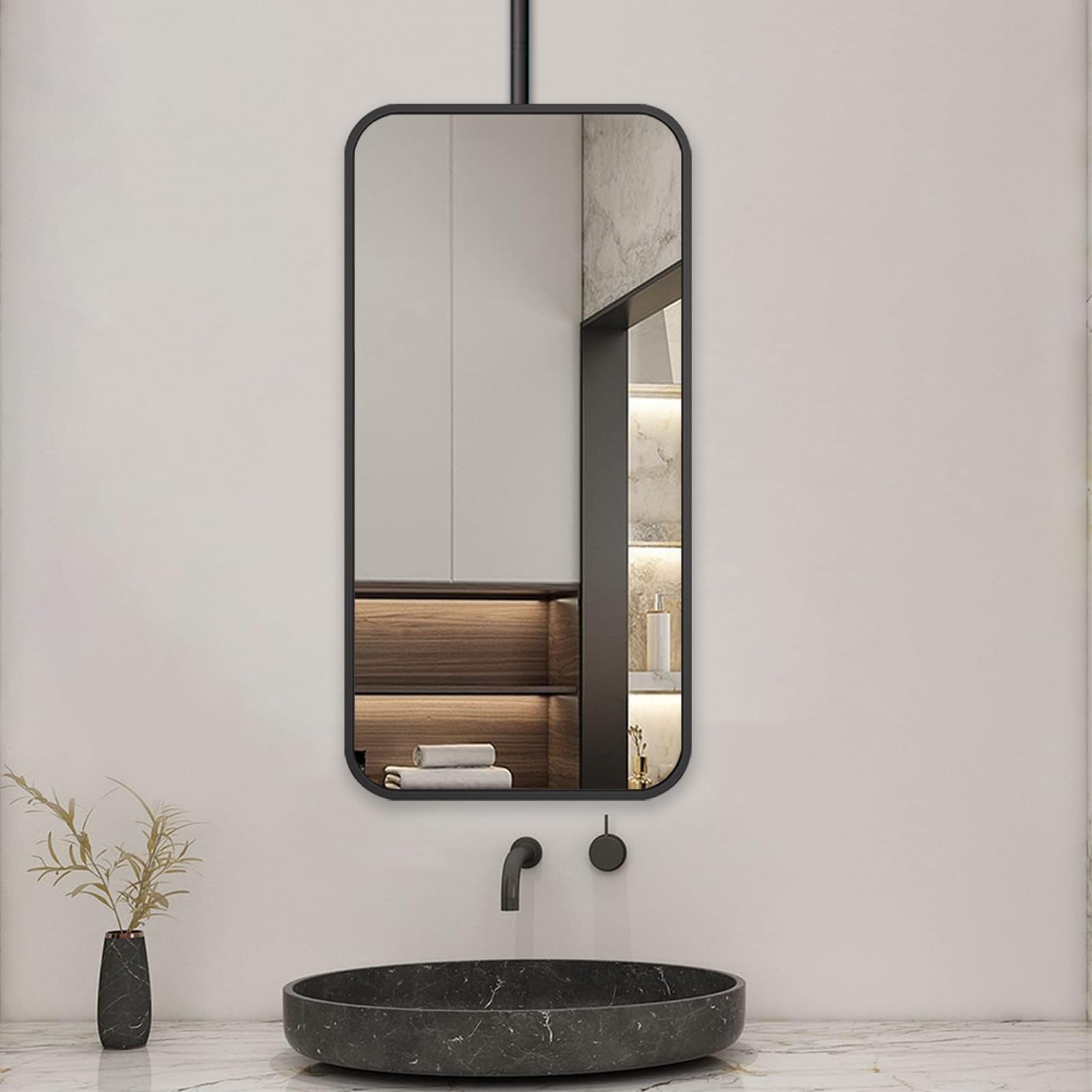 SBCGFY Black Bathroom Mirror WallMounted Ceiling Mirror Rectangular Makeup Mirror Customizable Hanging Bar Size: 40cm x 60cm Stylish Home Decor for Modern Bathrooms.(40cmx60cm)