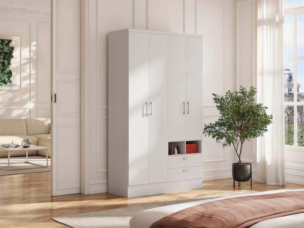 Vente-unique - Armadio 4 Ante e 2 cassetti L.120 cm Bianco - Odilon