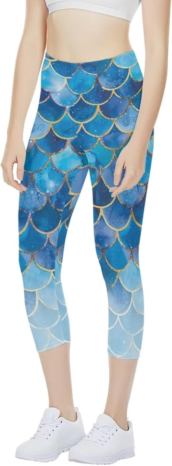 Poceacles Womens Capri Yoga Leggings, Butt Lift High Waisted Tummy Control Leggings Sports Workout Stretchy Yoga Pants