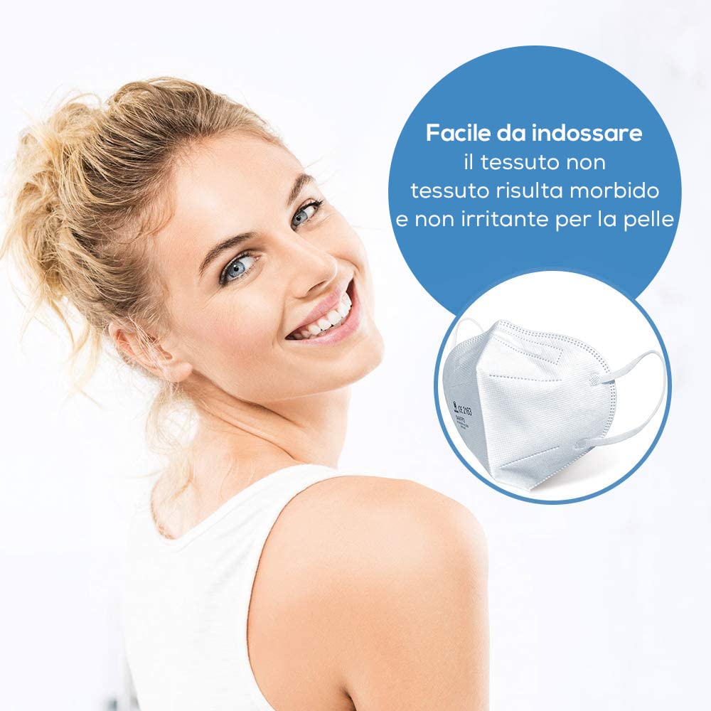 Beurer MM 50 Mascherina FFP 2 a 5 Strati, Protegge da Goccioline e Vari Microorganismi Presenti nell’Aria, 40 pezzi