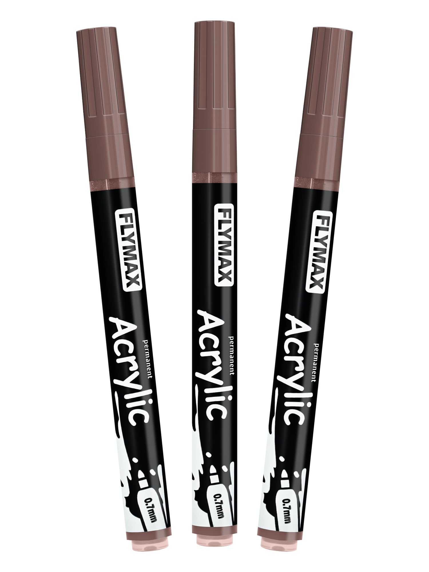 Brown Acrylic Marker 0.7mm - Permanent Marker Paint Acrylic Brown, Indeleble, Fine Point, Waterproof, Quick Dry (Pack of 3)
