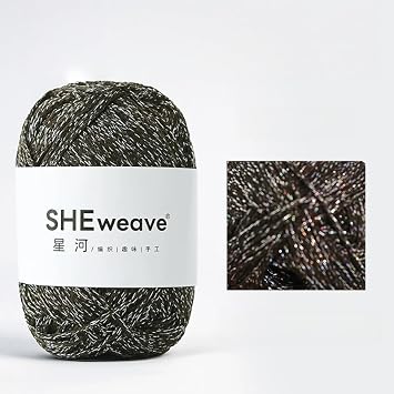 1.5mm Macrame Yarn, 100% Cotton Macrame Cord, 100grame Crochet Yarn, Sparkle Thread ShiningYarn, Glitter SparkleYarn for Crocheting Knitting Sweater Scarf Bag Espresso Sparkle
