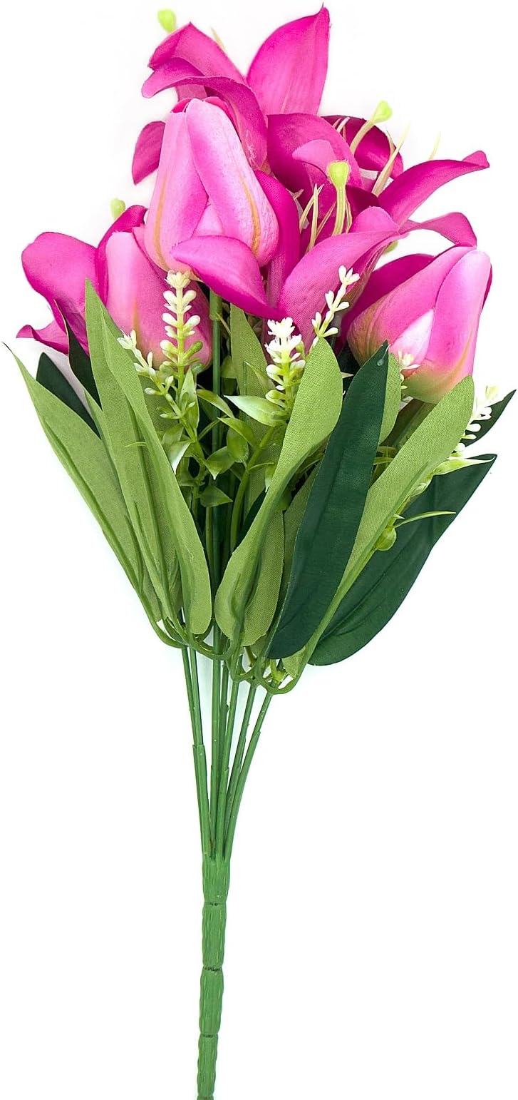 TACOLO Purple Tulips Artificial Flowers, 15 Inch Fake Tulips Silk Flower, Artificial Lily Flower Real Touch Tulip Bouquets for Home Decor, Event Planning, Festival Party 1 Bunch