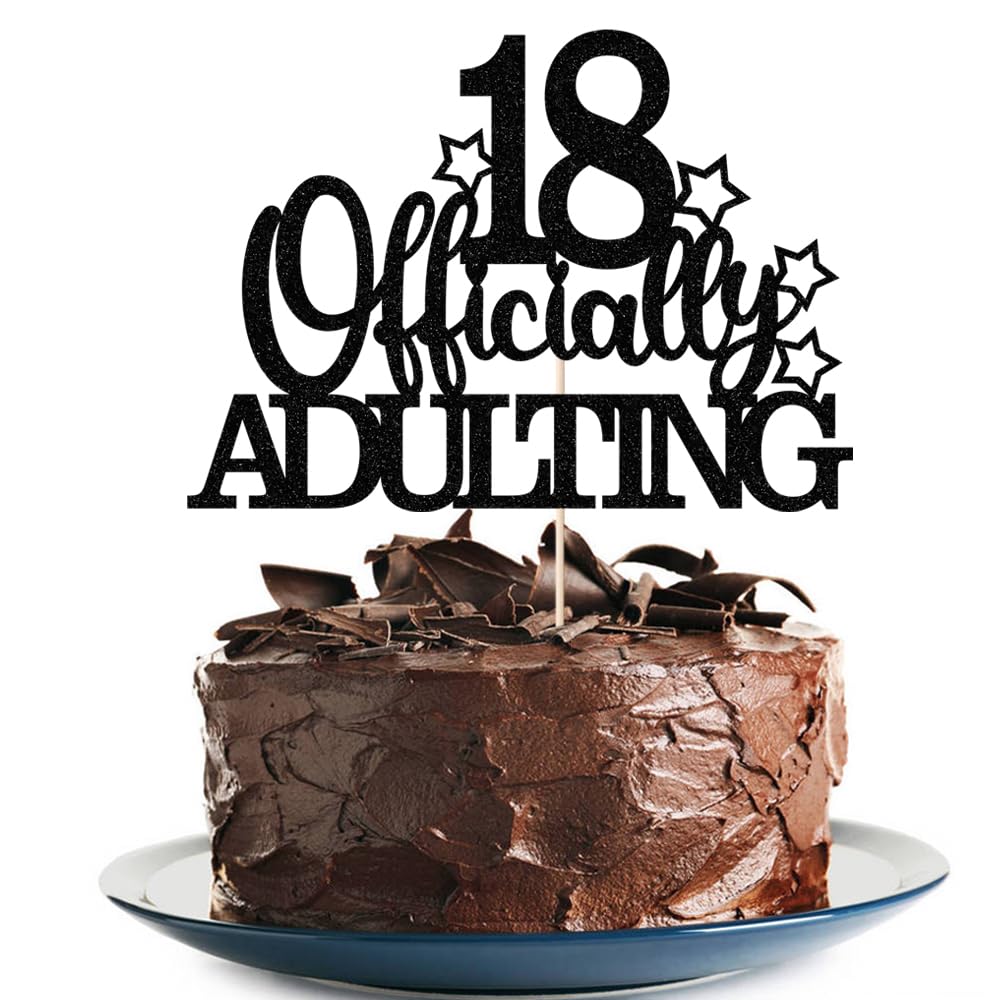 Officially Adulting 18 Cake Topper, Happy 18th Birthday Cake Decorations, 18th Cake Decor, Cheers to 18 Years Birthday Anniversary Party Supplies