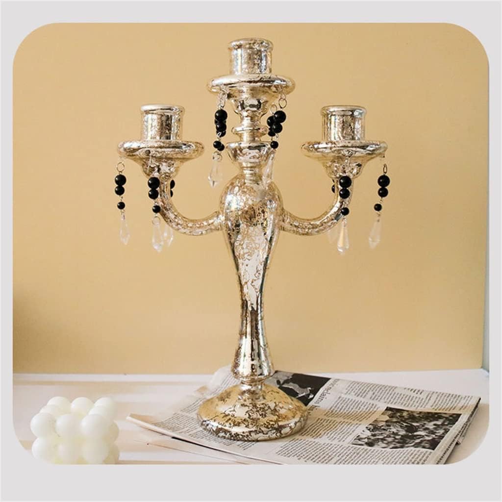 European Retro Glass Three-Head Candle Table Model Room Living Home Decoration Ornaments