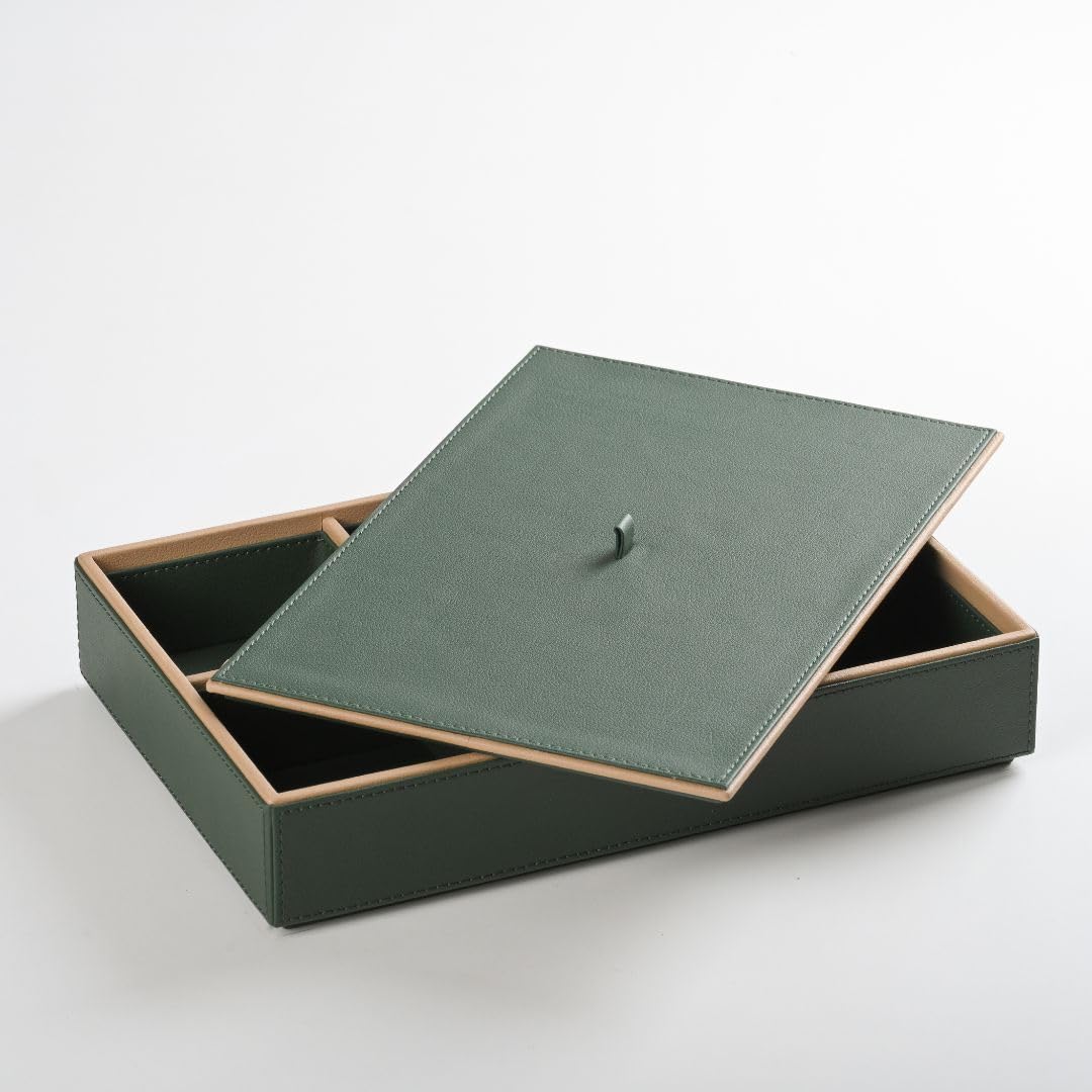 CASA BOTANICAL Desk Leather Organizer 3 Tray with Compartments Stylish | Perfect For Jwelry Organizer, Office, Table, Bedside Tray, Cosmetic, & Decoration | Beige Multi-Functional Storage 1