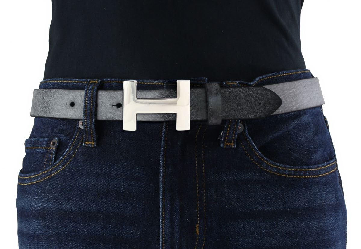 Damen-Gürtel HERMINE aus weichem Vollrindleder Vintage-Look 3 cm | Leder-Gürtel für Damen 30mm | Schmaler Ledergürtel Vintage für Damen 30mm | Silber glänzend