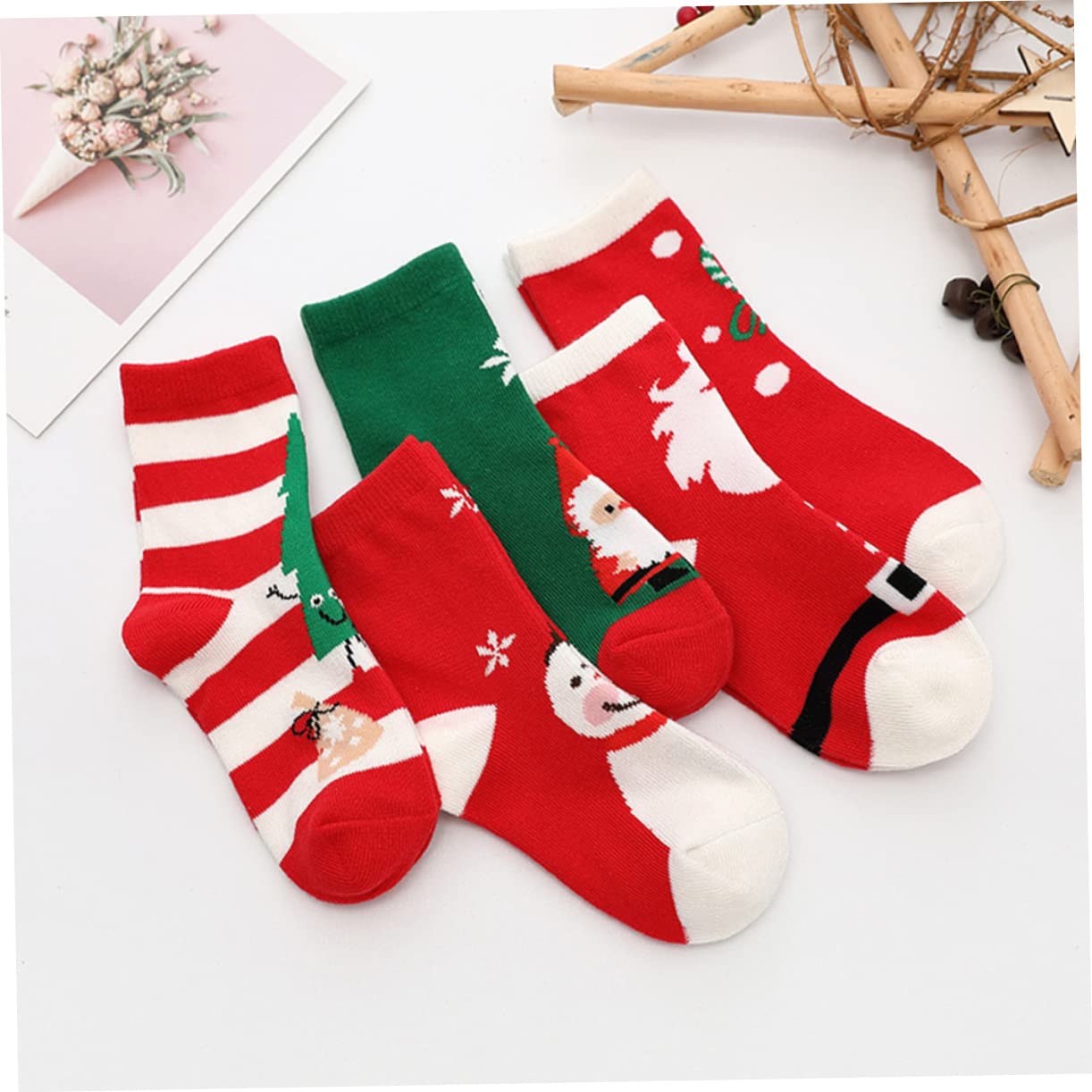 SHERCHPRY 5pares Medias de Navidad Cálidas de Algodón para Calcetines de Dibujos Animados Tema de Navidad de Calcetines Navideños para Fiestas