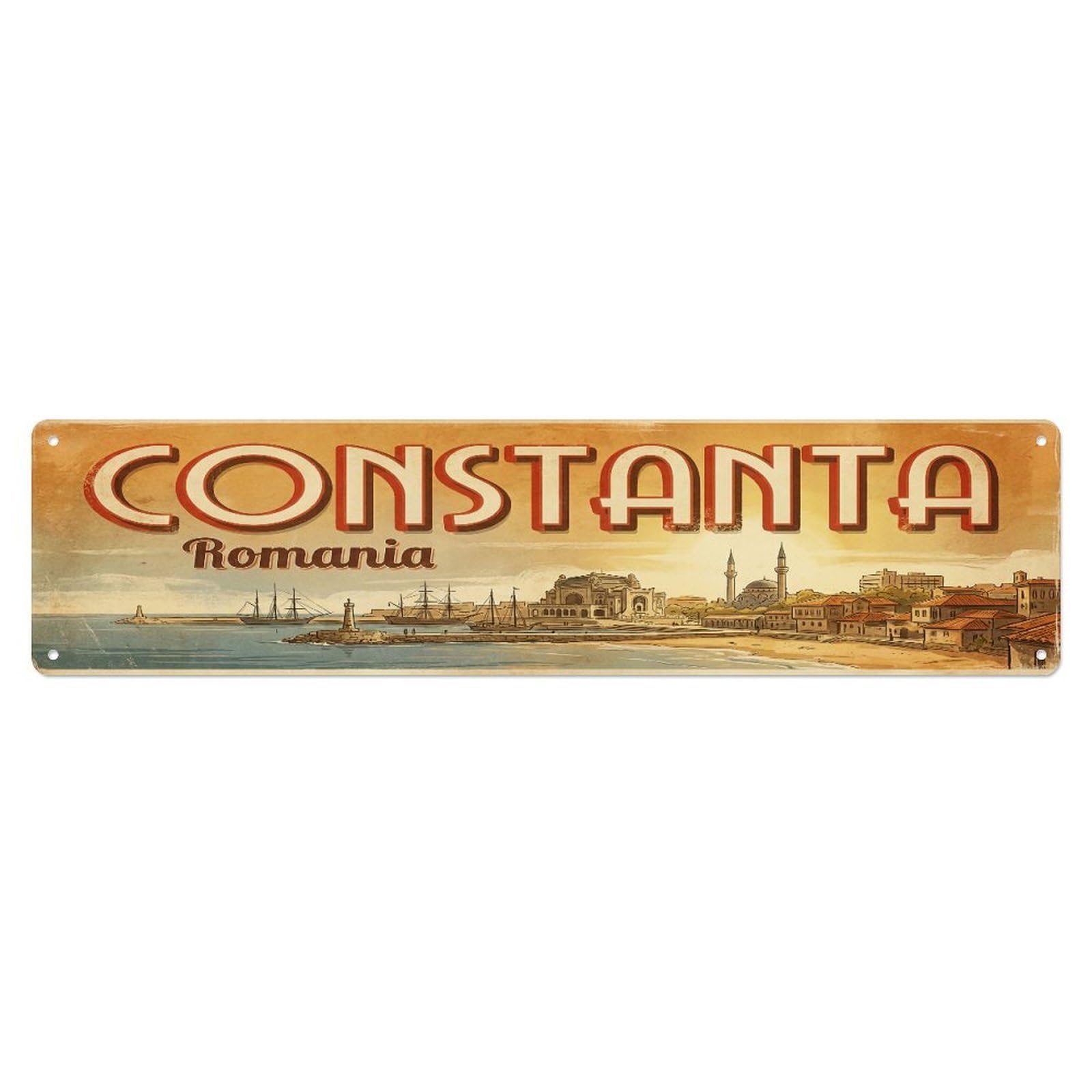 Tgrcjimh Style Metal Tin Sign Vintage Travel Romania Constanta