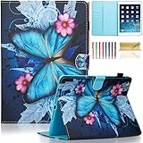 iPad Air Case, Dteck(TM) Fashion Art Prints Leather Flip Stand Smart Cover with Auto Wake/Sleep Feature Magnetic Snap Smartshell for iPad Air/5th 9.7 inch 2013 Model, Blue Butterfly & Pink Flower