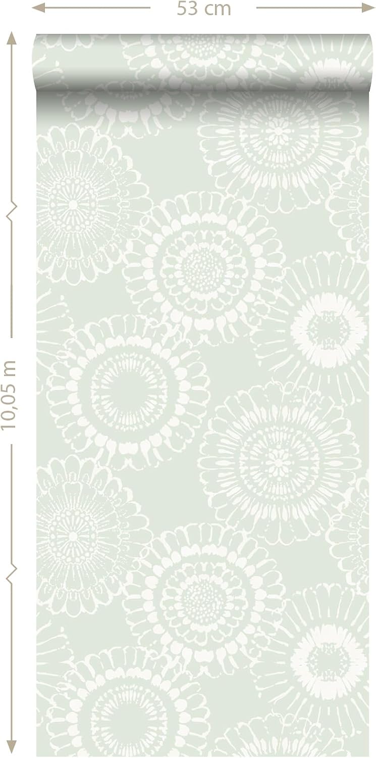 Wallpaper Flowers Mint Green - 128861 - from ESTAhome.nl