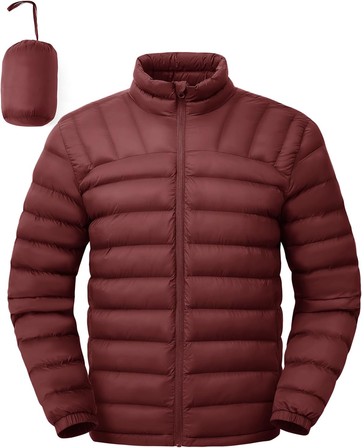 TBMPOY Men's Lightweight Packable Puffer Winter Jackets Puffy Water-Resistant Bubble Insulated Coat for Travel Ski Hiking Medium Wine Red