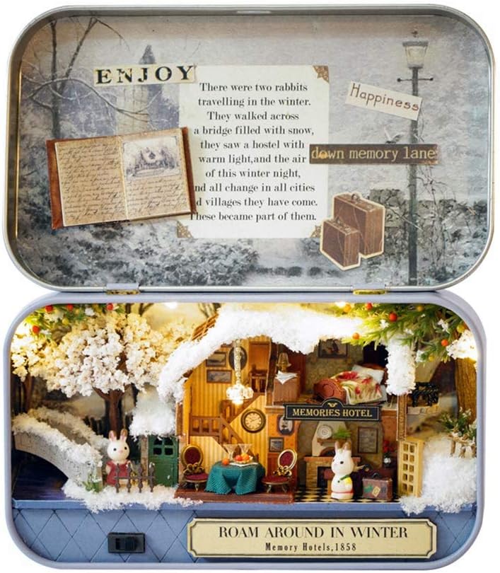 Cuteroom Box Theatre Miniature Kit, Architecture Model Building Kits with Furniture LED, Time Travel Series DIY Miniature Dolls House Kit for Teens Adult Gift Christmas/(Roaming in winter)