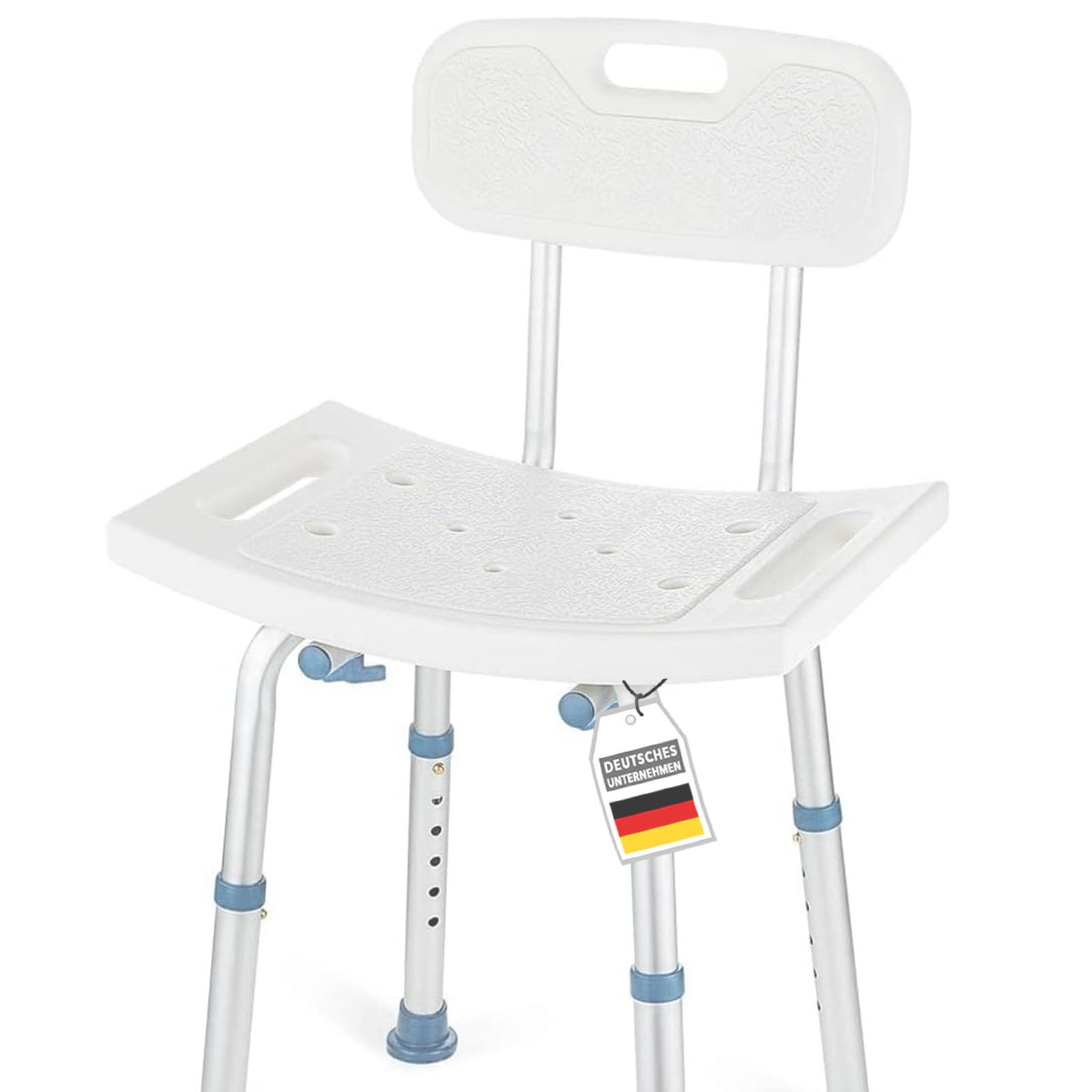 Floordirekt Taburete de ducha con respaldo extraíble, silla de ducha para personas mayores, altura regulable 37-50 cm, soporta hasta 150 kg, antideslizante y estable, asiento de ducha, silla de baño