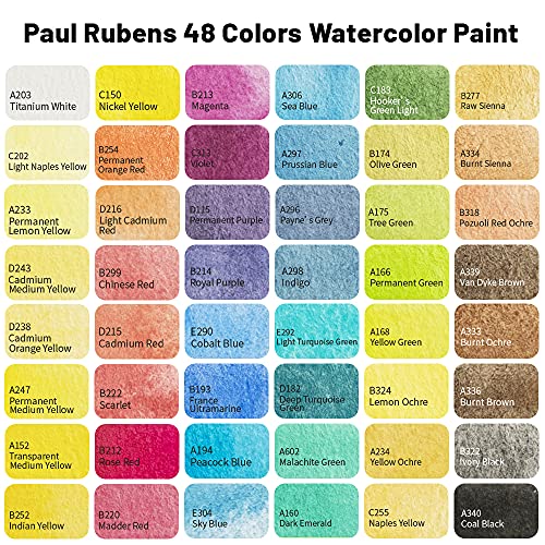 Paul Rubens Artist Grade Watercolor Paint, 48 Colors Solid Cakes with Portable Metal Box for Artists, Beginners, Hobbyists, Students - Thumbnail 2