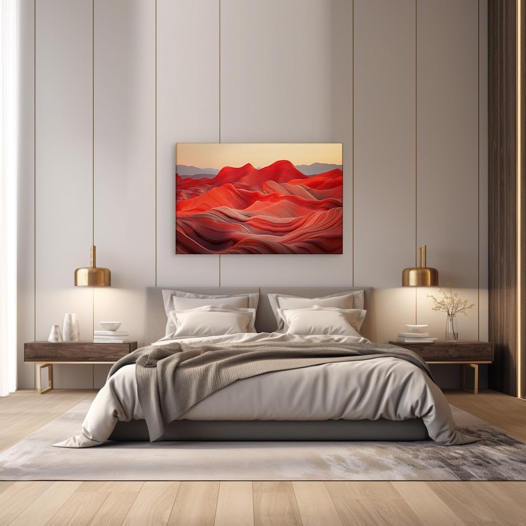 Canvas for Living room. Desert Mirage in Red A Voyage Through Abstract Hues, 27 x 18 inch Canvas Wall Art - Ready to Hang