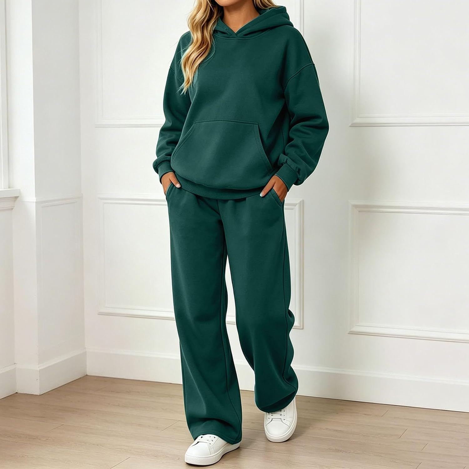 Womens Sweatsuits 2 Piece Set 2026 Fall Winter Long Sleeve Hoodie Loose Wide Leg Sweatpants Workout Travel Tracksuit thumbnail