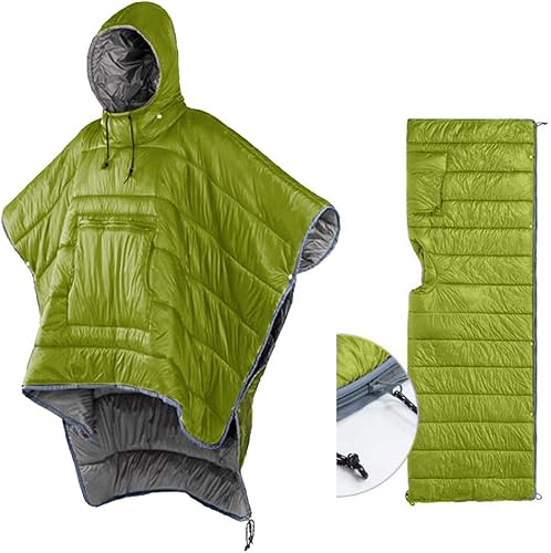 Thermal Poncho Wearable Hooded Blanket - Envelope Lightweight Camp Sleeping Bag Cloak Cape Windproof with Premium Stuff Compression Bag for Backpacking Hiking Hunting Fishing Military Outdoor Sports