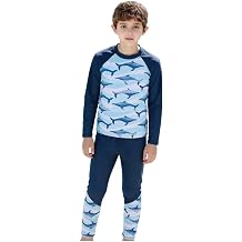 Boys Long Sleeve Rash Guard Swimsuit Sets Quick Dry Swim Set 2 Piece UV Protection Swimming Suit Kids Size 3-14T