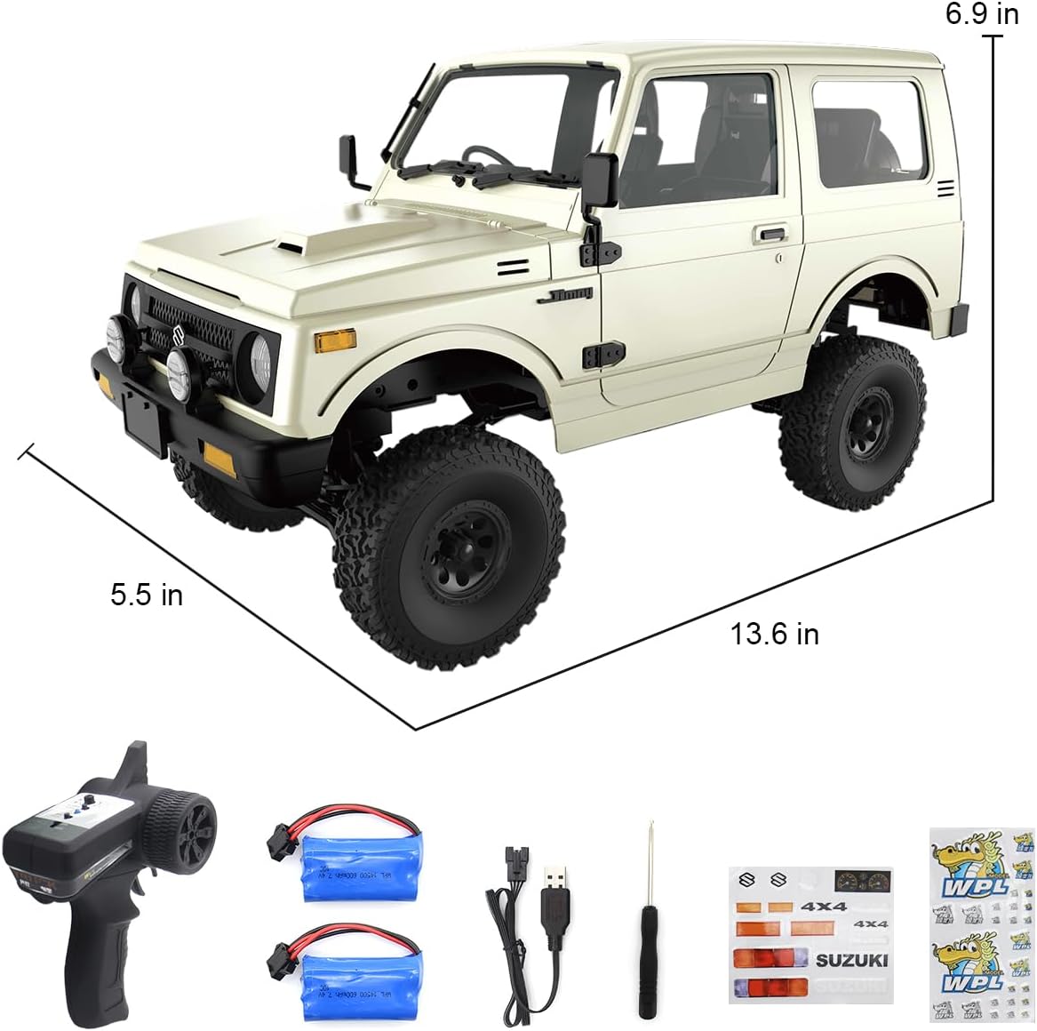 Losbenco RC Crawler 1/10 Scale RC Rock Crawler, WPL C74 Jimny RC Truck All Terrain RC Car RTR 4x4 Off-Road Remote Control Trucks with LED Lights and Two Batteries for Kids and Adults