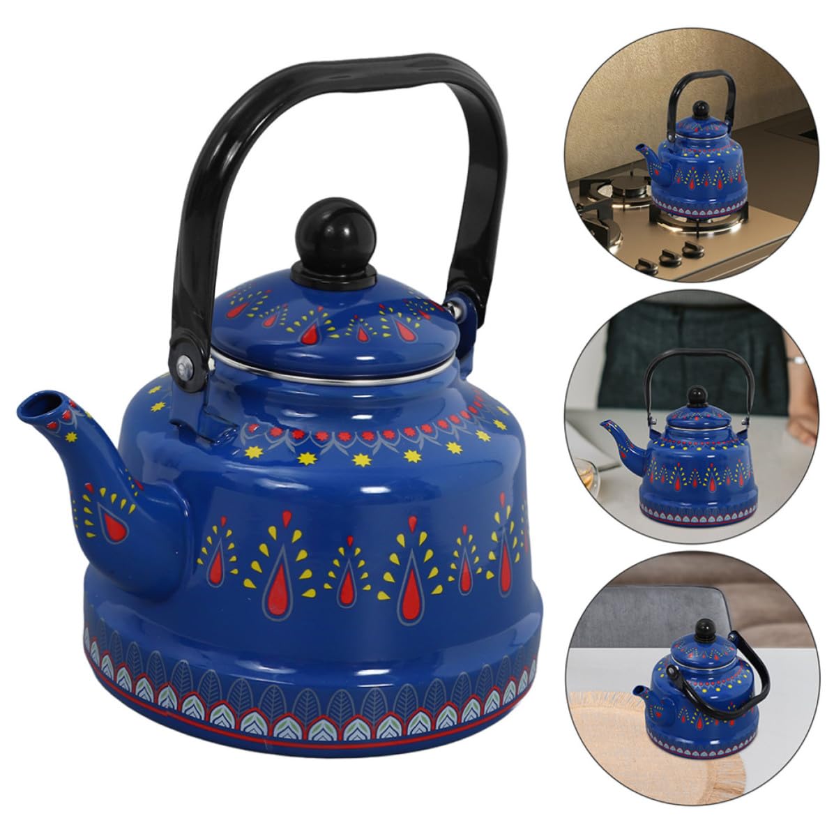jojofuny Tetera Esmaltada Vintage de 1.7 L para Hervir Agua Rápido en Cocina, Hervidor de Agua con Diseño Retro y Uso Versátil para Hogar y Camping