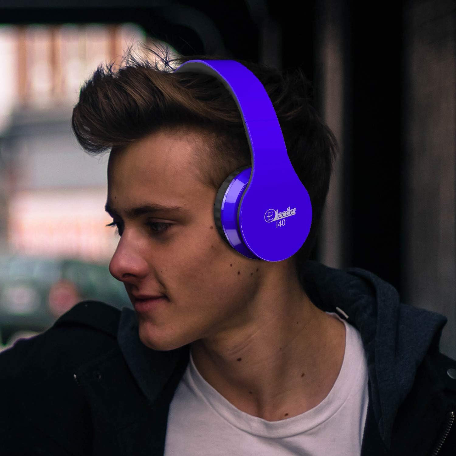 ELECDER i40 Headphones with Microphone Foldable Lightweight Adjustable Wired On Ear Headsets with 3.5mm Jack for Cellphones Laptop Computer Smartphones MP3/4 Kindle School (Blue/Black)