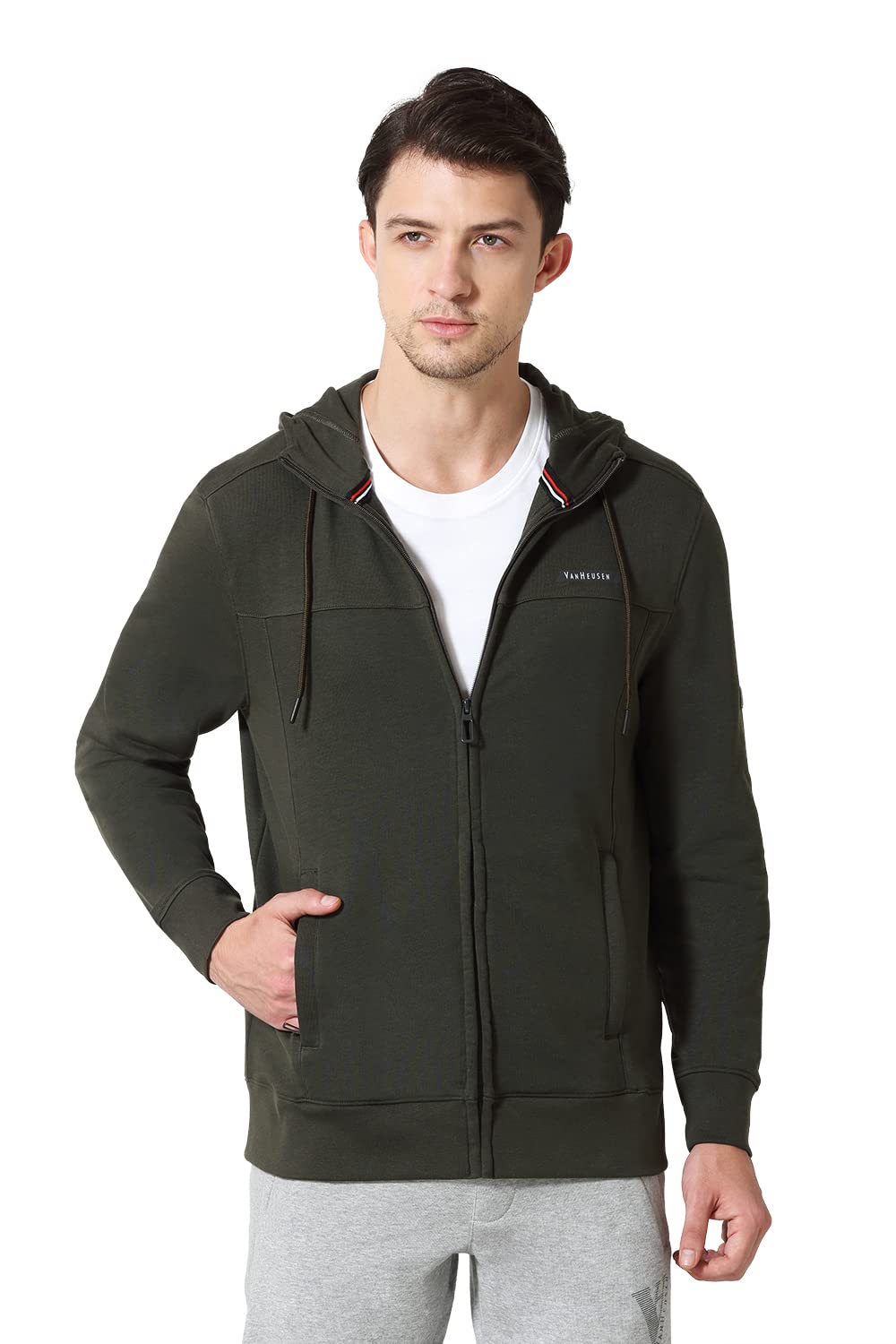 Van Heusen Men Athleisure Smart Tech Hoodie - Easy Stain Release, Anti Stat, Ultra Soft_80004_Moss Green_S-picture-20