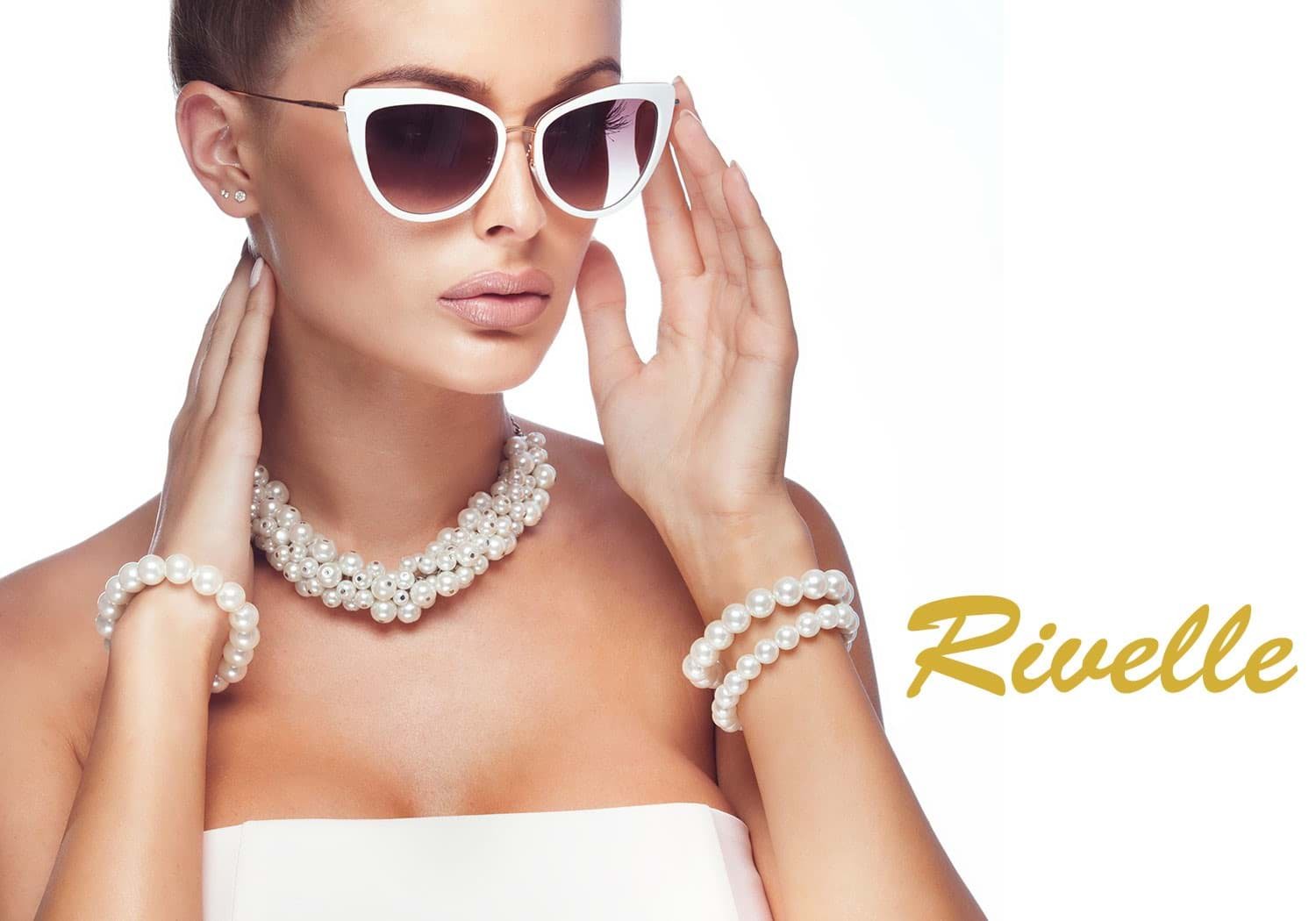 Rivelle Parure di gioielli da donna con perle d'acqua dolce e cristalli Swarovski, collana per matrimonio e confezione regalo