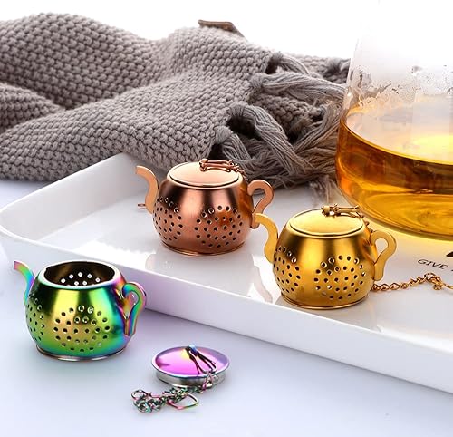Miniatura 4 de Paquete de 3 infusores de té – Filtro reutilizable de acero inoxidable para té suelto – Rainbow Gold