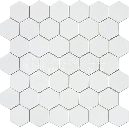 Thassos - Mosaico hexagonal de mármol griego blanco de 2 pulgadas, afilado disponible en Yaxa Venezuela