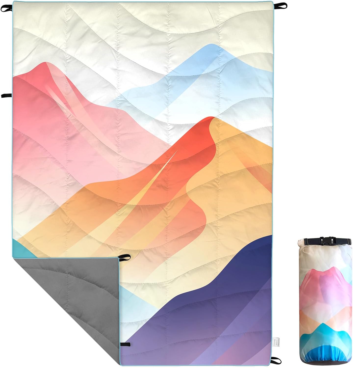 Outdoor Puffy Camping Blanket Lightweight Down Alternative - Packable Outdoor Blanket Waterproof for Camping,Traveling, Picnic, Beach, Lawn, Stadium, Hiking (Sea, 55 * 79'')