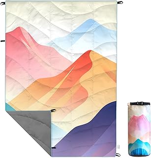 Camping Blanket Waterproof Blanket Outdoor - Packable Down Alternative Puffy Outdoor Blanket for Camping, Hiking, Backpacking, Traveling, Picnic, Beach, Lawn, Stadium (Mountain, 55 * 79'')