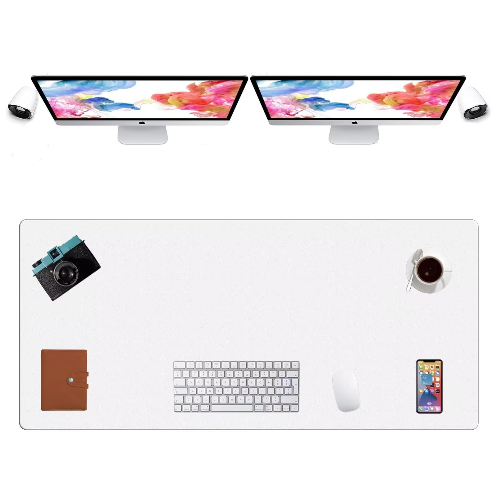 LL-COEUR Extra Large PU Leather Desk Mat Large Mouse Pad XXL Waterproof Table Mat Office Laptop Writing Pad (47.2 x 21.7 inch, White) — image 1