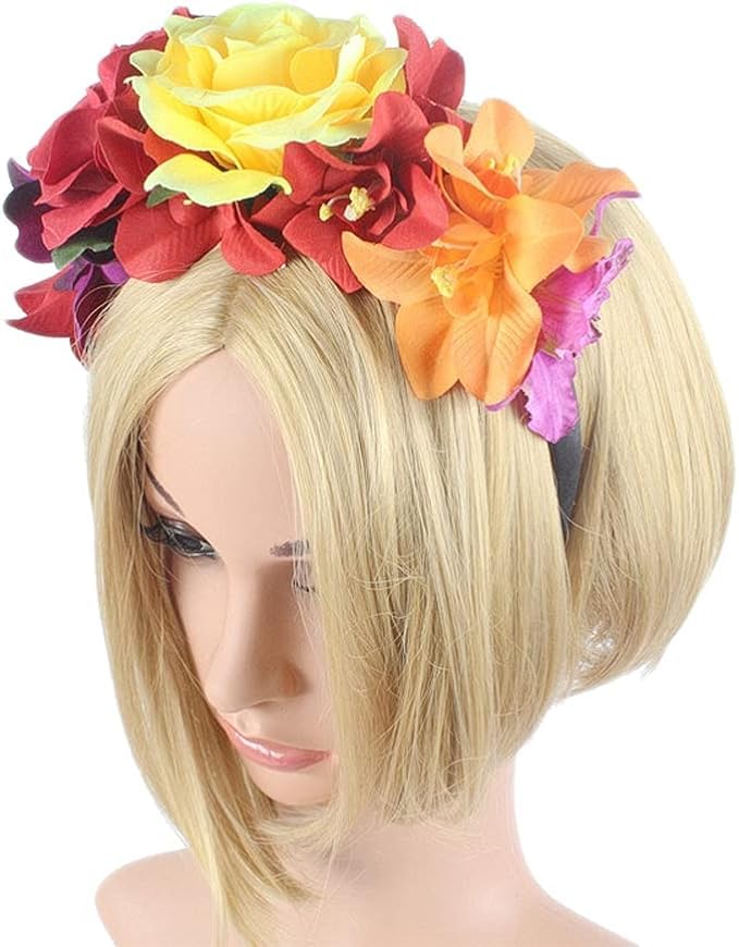 AWAVM 2 fasce per capelli con fiori bianchi e gialli, stile bohémien, per sposa, donne, ragazze, hippie, feste di nozze, spiaggia, festival, 2 pezzi