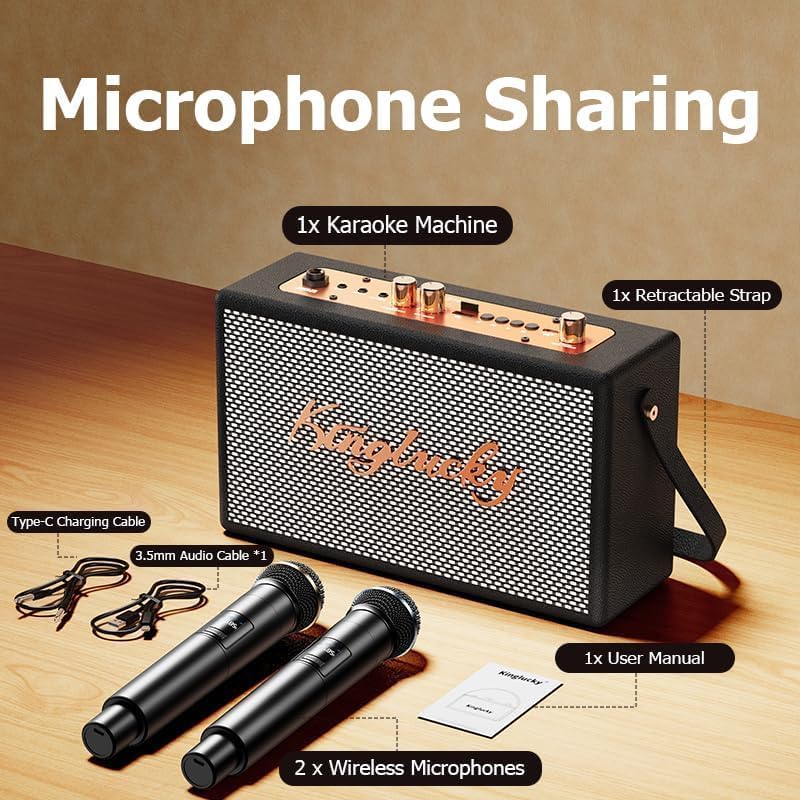 Karaoke Machine for Adults Kids Portable Retro Bluetooth Speaker with 2 Wireless Microphones for Family Fun/Birthday Party/Outdoor/Teaching Supports BT/AUX/USB/TF/TWS Gift for Loved Ones - Image 8