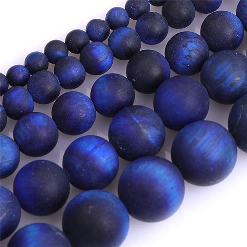 Miniatura 7 de JOE FOREMAN Cuentas espaciadoras redondas de piedra natural de lapislázuli azul ojo de tigre esmeriladas mate sin pulir para hacer joyas, 15 pulgadas