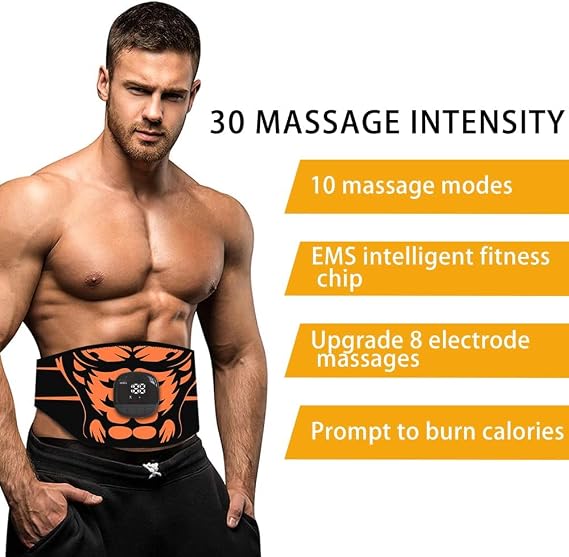 EMS Muscle Stimulator ABS Trainer, Electric Abdominal Muscle Toner for Men and Women Fitness Training Massage Belts Aluminum Sheet Toner 10 Modes 30 Intensities Calories Consumption Display