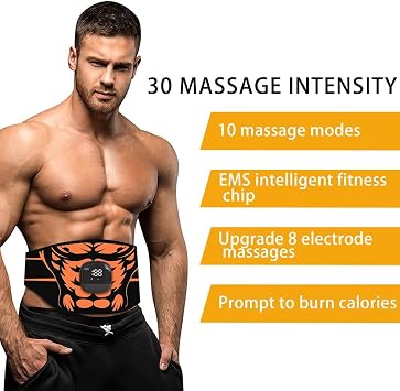 EMS Muscle Stimulator ABS Trainer, Electric Abdominal Muscle Toner for Men and Women Fitness Training Massage Belts Aluminum Sheet Toner 10 Modes 30 Intensities Calories Consumption Display