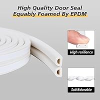 Vista 2 de SUNMON Burlete de 33 pies (10 m) tipo D, para impermeabilizar e insonoriza, hecho de espuma autoadhesiva, para puertas y ventanas (blanco)