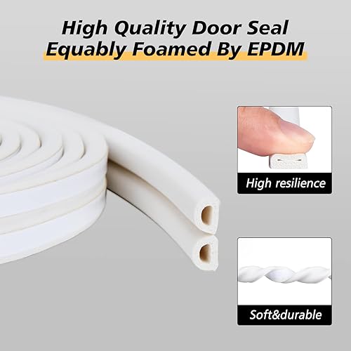 Miniatura 2 de SUNMON Burlete de 33 pies (10 m) tipo D, para impermeabilizar e insonoriza, hecho de espuma autoadhesiva, para puertas y ventanas (blanco)