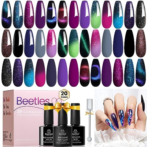 Beetles Cat Eye Gel Polish Set - 24Pcs 20 Colors Glitter Dark Col...