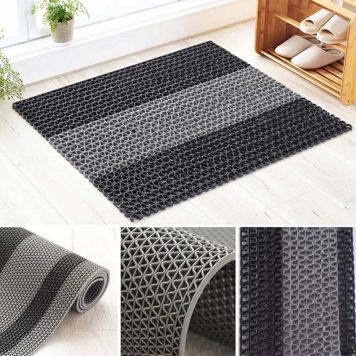 Image of TIB Anti Skid Waterproof PVC Rubber Mat for Bathroom, Floor, Swimming Pool, Shower, Entrance & Rainy Areas | Multipurpose Dual Colour Floor Mat,2x7 Feet,Black & Grey