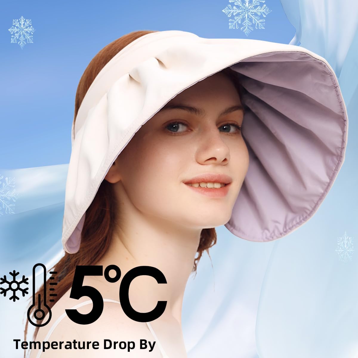 Sun Visor Hat for Women Wide Brim Foldable UPF 50+ UV Protection Beach Cap Roll Up Packable Ponytail Shell Hats SLH3M433