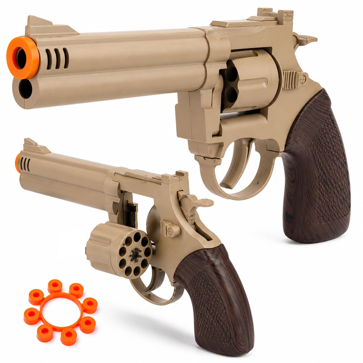 VastCart Die-Cast Metal 8-Shot Ring Cap Toy Gun, Sand Finish, Includes 150 Shot Ring Caps (2 Sheets), Pretend Play Dress-Up Accessory, Age 14+