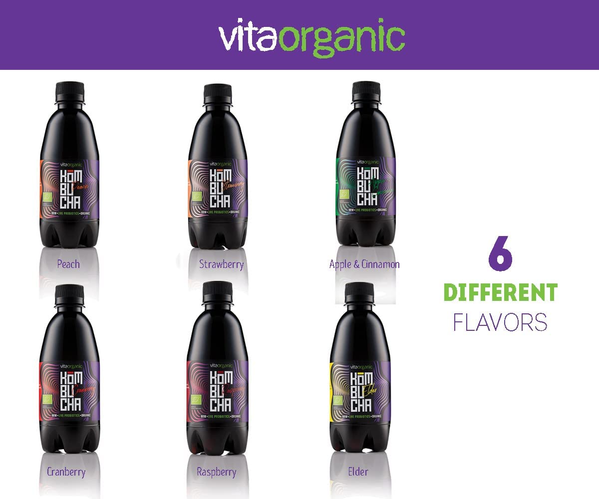 VitaOrganic Té de Kombucha Orgánico 330ml – Té Verde Espumoso con Cultivo de Kombucha Natural Viva – Bebida Fermentada Naturalmente y 100 % Orgánica – Bebida de Té Cruda, Vegana, Sin Gluten y Lactosa