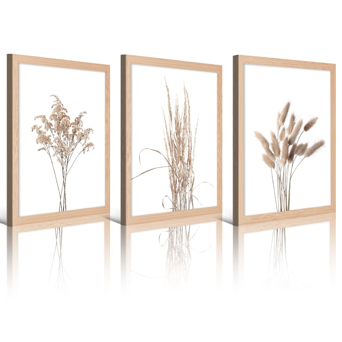 Gardenia Art Boho Decor Botanical Wall Art Pampas Grass Picture Canvas Painting for Living Room Bedroom Home Decoration Nature Fall Plant Dried Floral Poster Set 12x16, Beige Framed Minimalist Artwork
