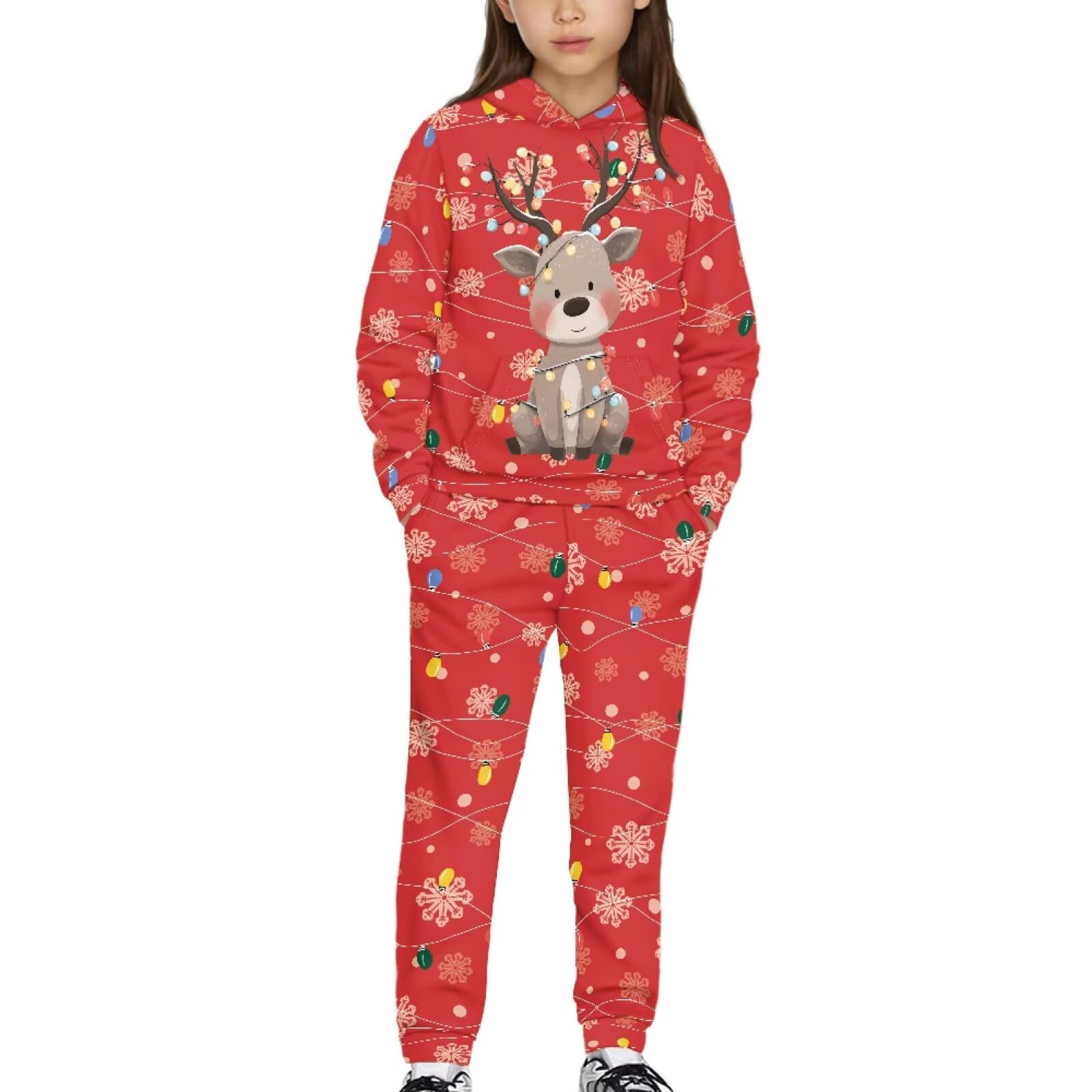 Bożonarodzeniowy jeleń chłopcy bluza z kapturem zestawy spodni 2-częściowy dziewczęcy dres, nadruk 3D, bluza z kapturem, zestaw dresowy, graficzny zestaw z kapturem dla nastolatek