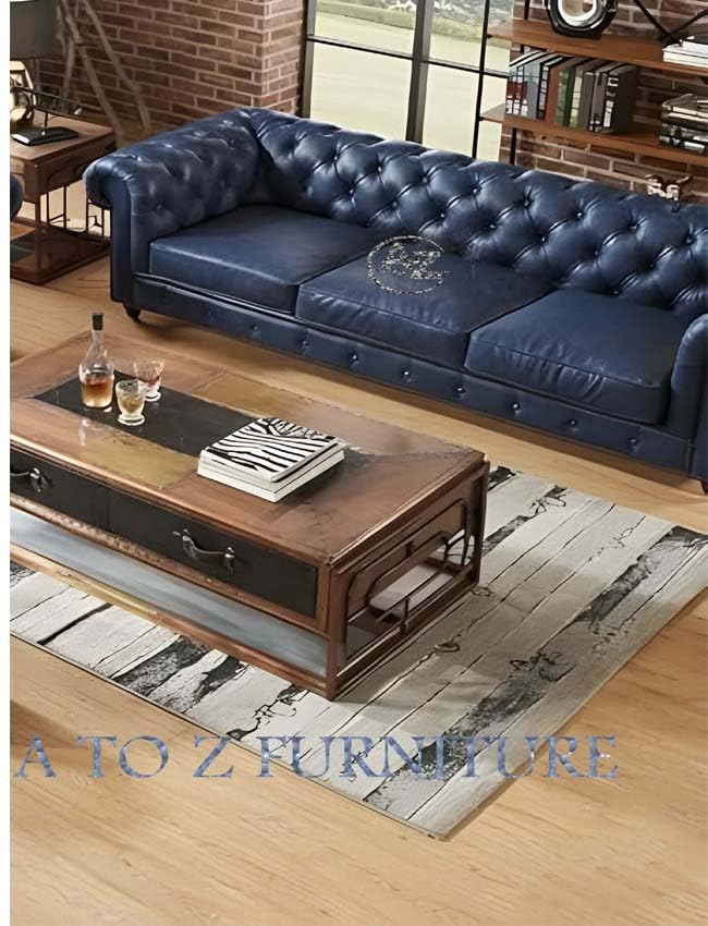 Image of A to Z Furniture Classic 3+2=5 Seater Sofa Set with Wooden Leg's Luxury Chesterfield Leatherette Sofa in for Home Living Room & Office (3+2 Blue)