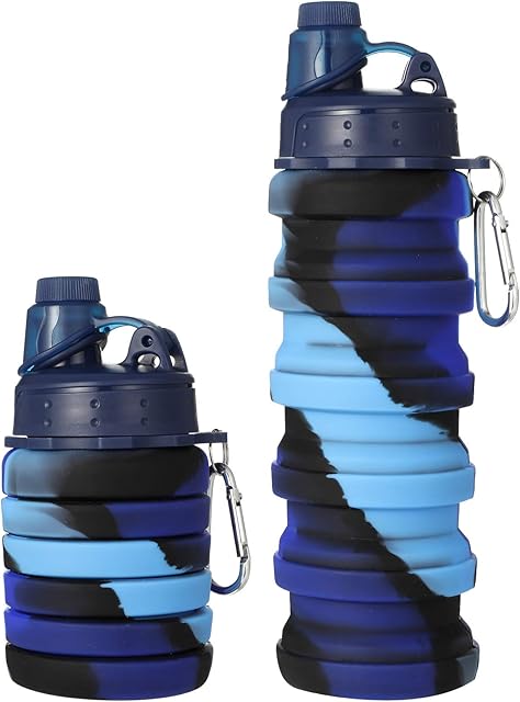GOTH Perhk Kids Water Bottle, Silicone Collapsible Drink Bottle for Kids, Personalised Collapsible 500ml Water Bottle for School Travel Sports Camping