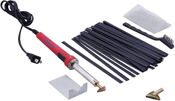 Massca Plastic Welding Kit with Welder, Rods, Reinforcing Mesh, Hot Iron Stand, and Wire Brush - Plastic Bumper Repair Kit DIY Arts, Crafts & Professional Surface Repair, Portable 80 Watt